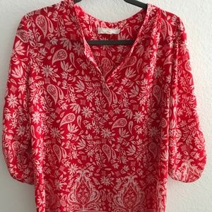 Pink Rose Long Sleeve Paisley Rose Blouse Size L
